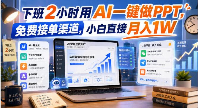 下班2小时用AI一键做PPT，免费接单渠道，小白直接月入1W【揭秘】