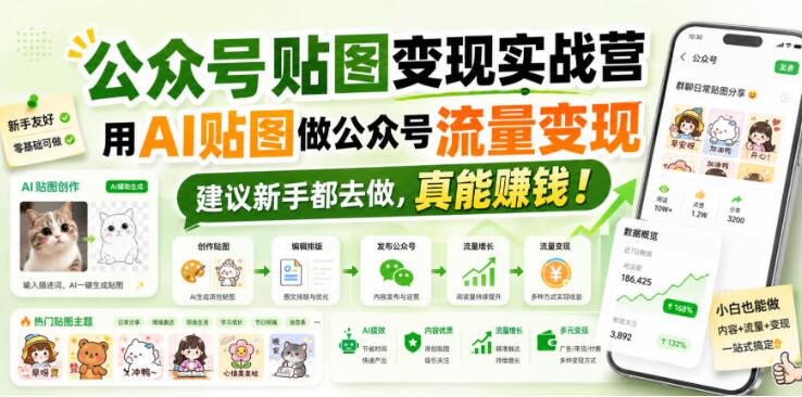 公众号贴图变现实战营，用AI贴图做公众号流量变现，建议新手都去做，真能賺钱！