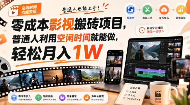 零成本影视搬砖项目，普通人利用空闲时间就能做，轻松月入1W【揭秘】