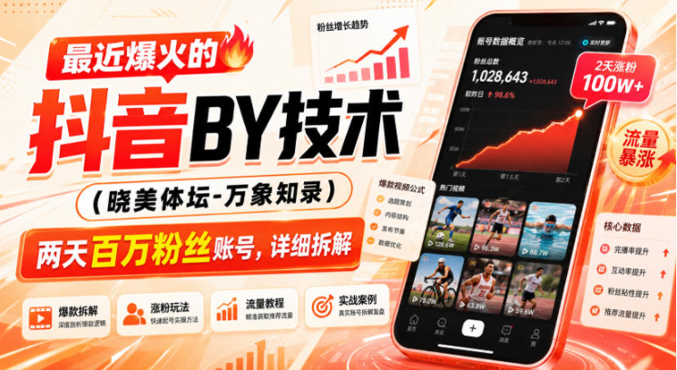 最近爆火的抖音搬运技术（晓美体坛-万象知录），两天百万粉丝账号，详细拆解