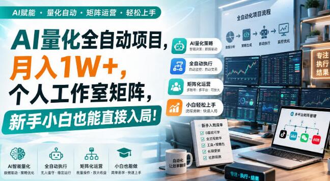 AI量化全自动项目，月入1W+，个人工作室矩阵，新手小白也能直接入局！【揭秘】