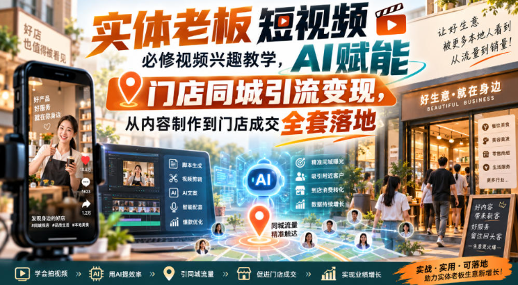 实体老板短视频必修视频兴趣教学，AI赋能门店同城引流变现，AI+短视频+直播打爆实体客流量