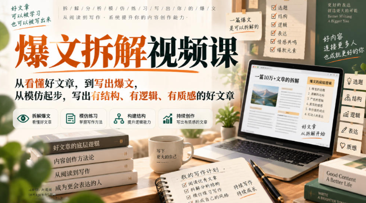 爆文拆解视频课，从看懂好文章，到写出爆文，从模仿起步，写出有结构、有逻辑、有质感的好文章